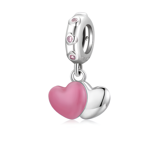 Charm „Geteiltes Herz“ in Rosa und Silber