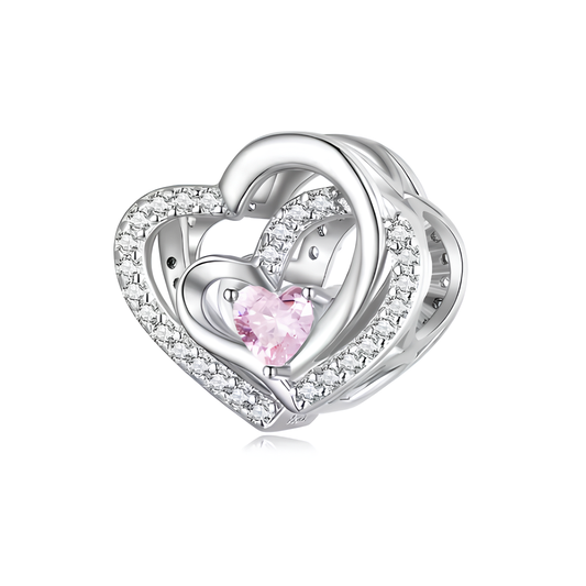 Dreifachherz Charm mit rosa Zirkonia